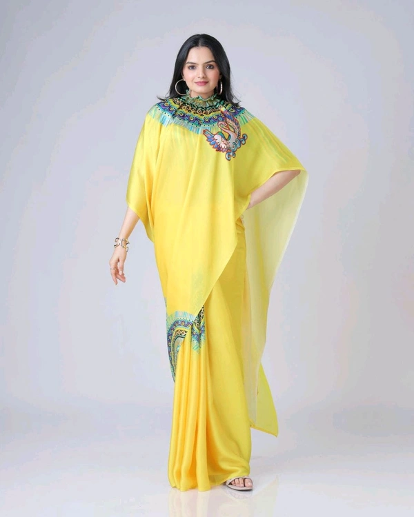 Drape Saree In 2 Different Way To Wear Saree* - corn yellow, Free Size