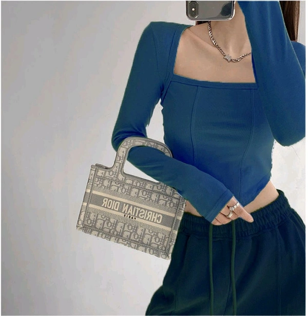 Casual Regular Sleeves Solid Women Dark Blue Top - Nile Blue, XS