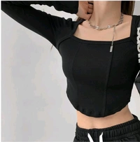 Casual Regular Sleeves Solid Women Dark Black Top - Black, S