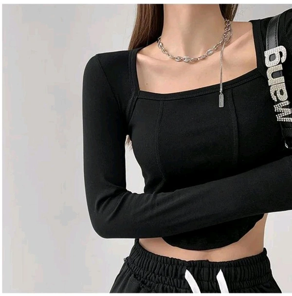 Casual Regular Sleeves Solid Women Dark Black Top - Black, S