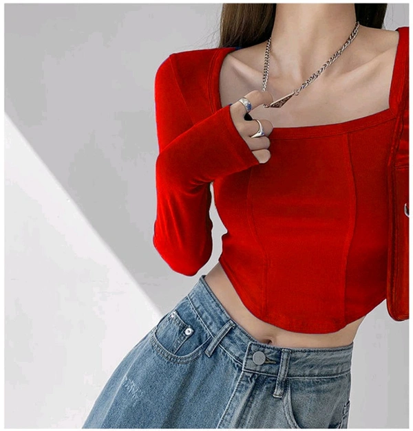 Casual Regular Sleeves Solid Women Red Top - Red, XL