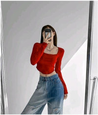 Casual Regular Sleeves Solid Women Red Top - Red, XL