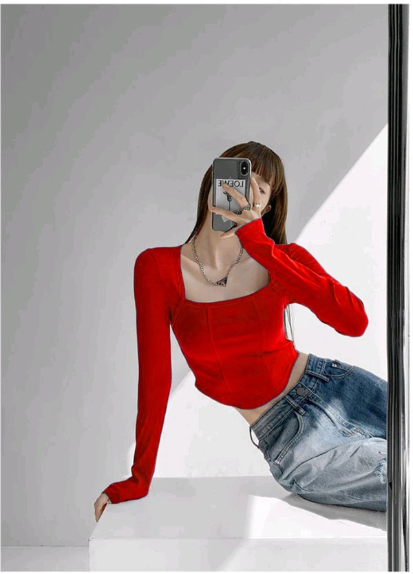 Casual Regular Sleeves Solid Women Red Top - Red, XL