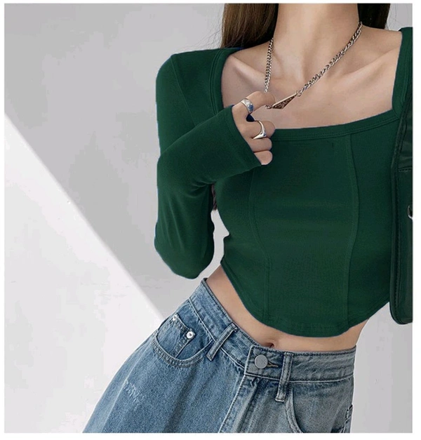 Casual Regular Sleeves Solid Women Green Top - Green, S