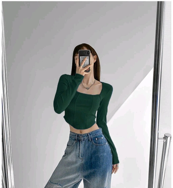 Casual Regular Sleeves Solid Women Green Top - Green, S