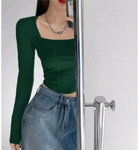 Casual Regular Sleeves Solid Women Green Top - Green, S