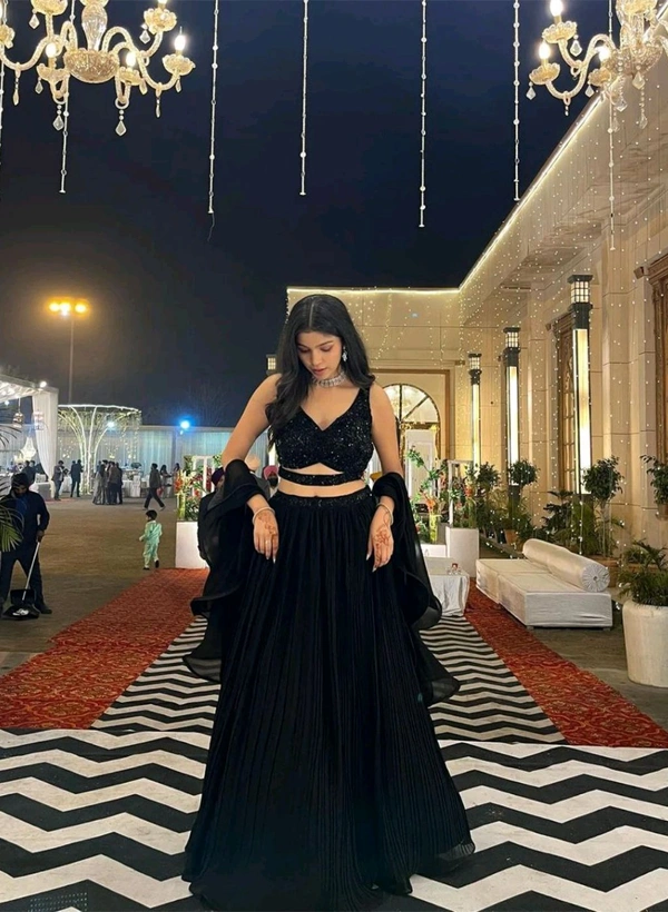 Black Color Full Flair Pure Georgette Full Stitched Lehenga Choli – Fashion Fram - XL, Black