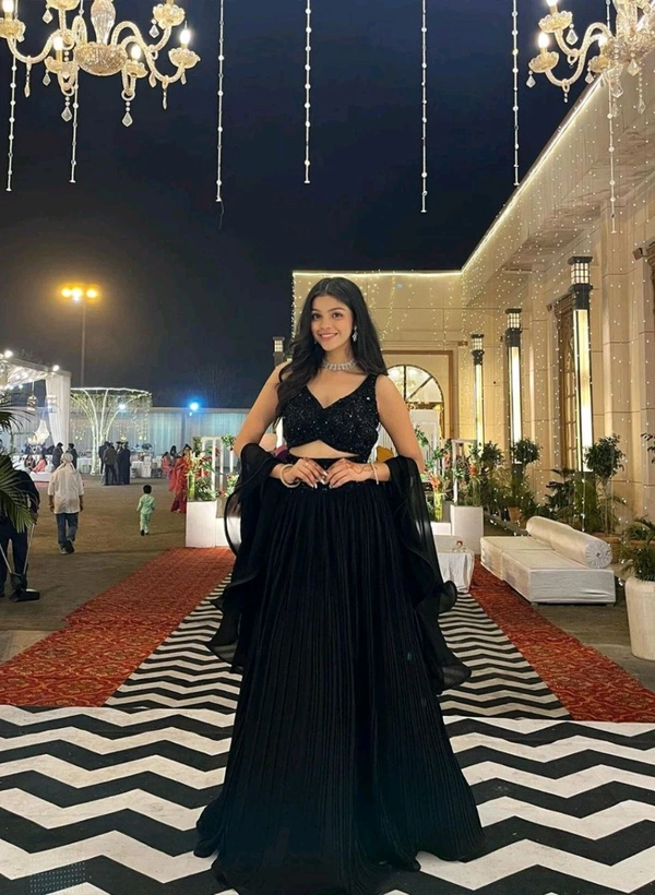 Black Color Full Flair Pure Georgette Full Stitched Lehenga Choli – Fashion Fram - XL, Black