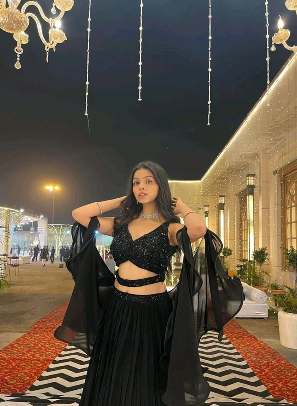 Black Color Full Flair Pure Georgette Full Stitched Lehenga Choli – Fashion Fram - XXL, Black