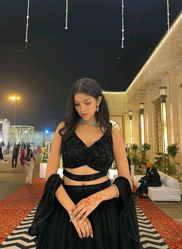 Black Color Full Flair Pure Georgette Full Stitched Lehenga Choli – Fashion Fram - Free Size, Black