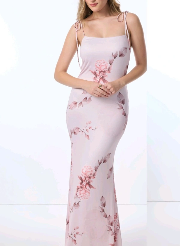 Pink Knotted Sleeves Printed Slip-On. Dress - Soft Peach, L