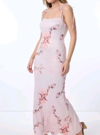 Pink Knotted Sleeves Printed Slip-On. Dress - Soft Peach, L