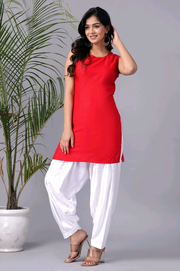 Viscose Rayon Kurti Patiala Dupatta Set - Red, L