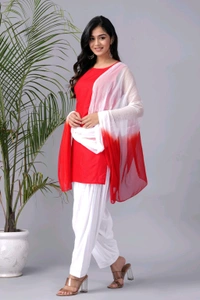 Viscose Rayon Kurti Patiala Dupatta Set - Red, L