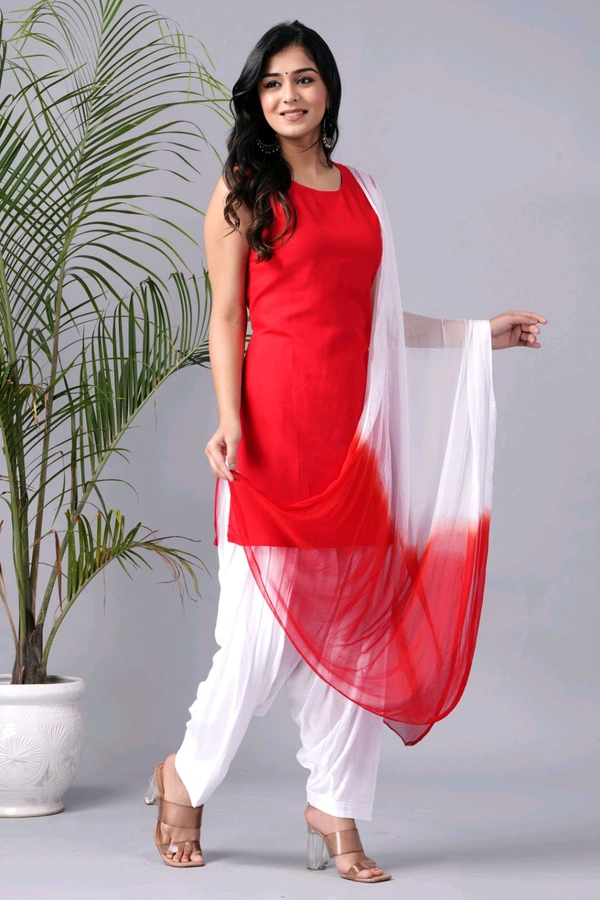 Viscose Rayon Kurti Patiala Dupatta Set - Red, XXXL