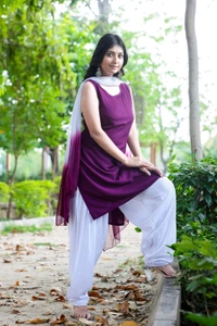 Viscose Rayon Kurti Patiala Dupatta Set - Plum, M