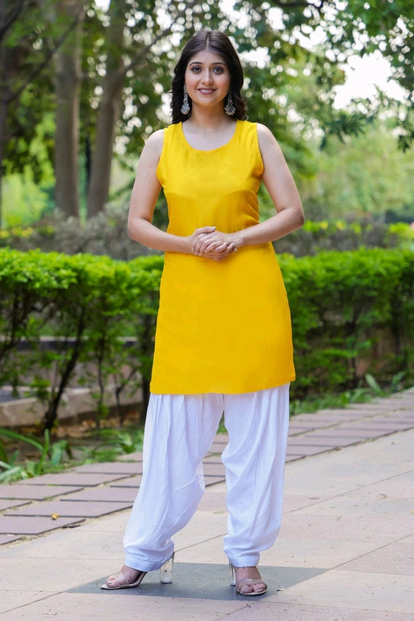 Viscose Rayon Kurti Patiala Dupatta Set - Ripe Lemon, M