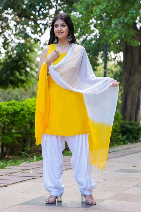 Viscose Rayon Kurti Patiala Dupatta Set - Ripe Lemon, XS