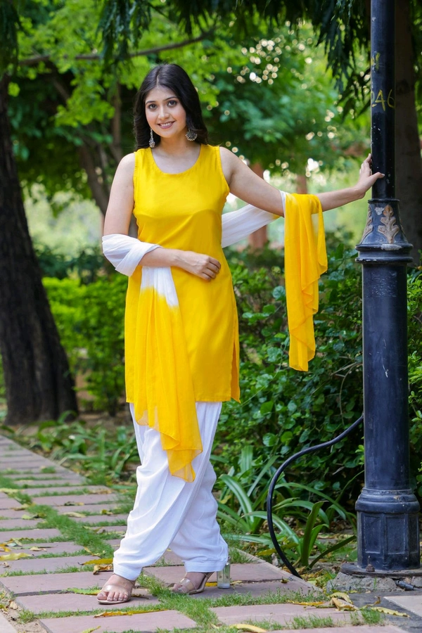 Viscose Rayon Kurti Patiala Dupatta Set - Ripe Lemon, XXL