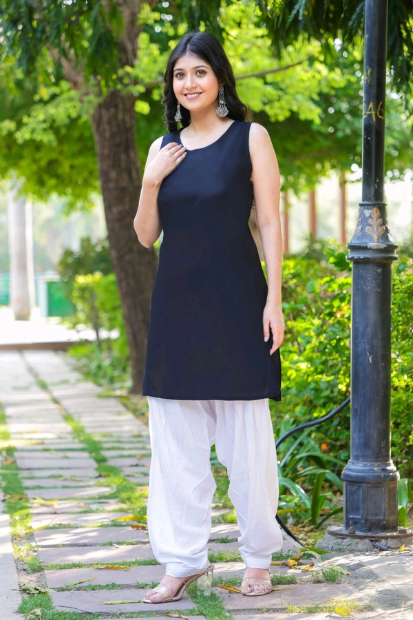 Viscose Rayon Kurti Patiala Dupatta Set - Black, L