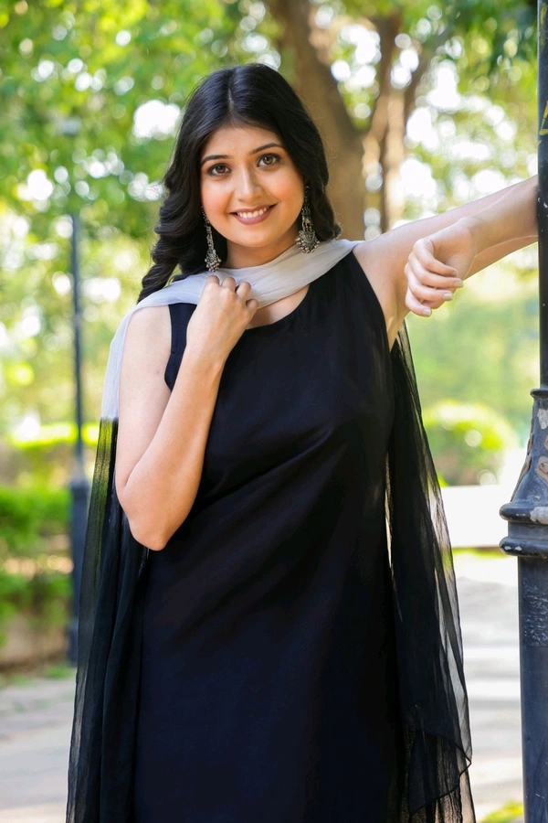 Viscose Rayon Kurti Patiala Dupatta Set - Black, XXL