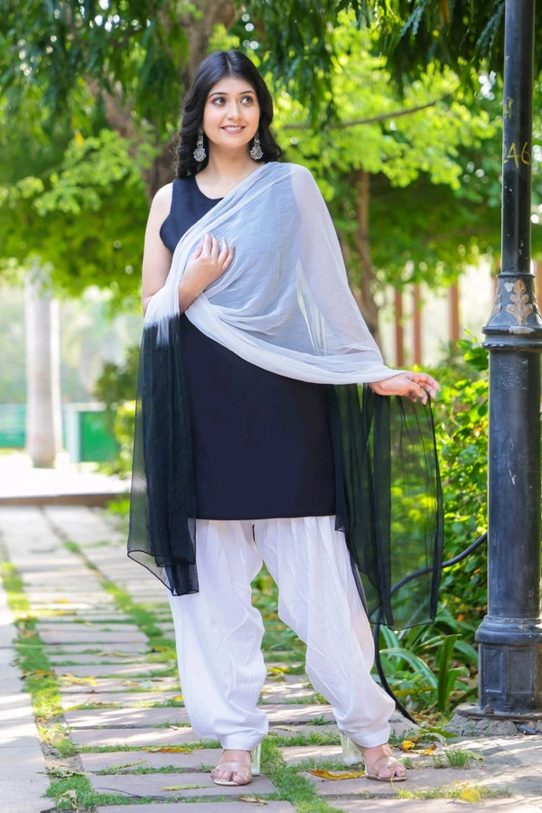 Viscose Rayon Kurti Patiala Dupatta Set - Black, XXXL