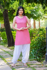 Viscose Rayon Kurti Patiala Dupatta Set - pink, M