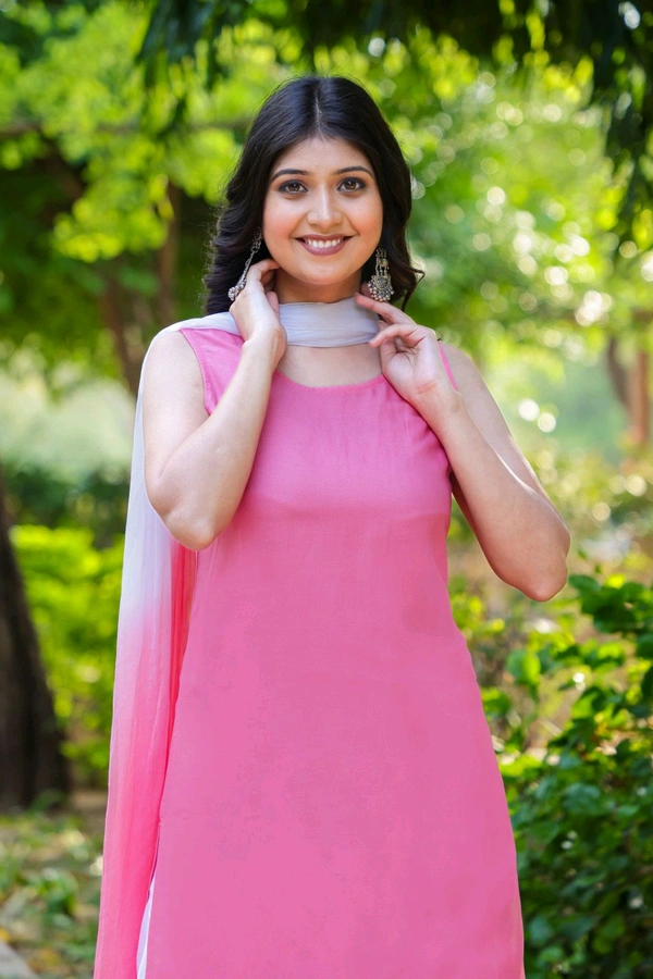 Viscose Rayon Kurti Patiala Dupatta Set - pink, M