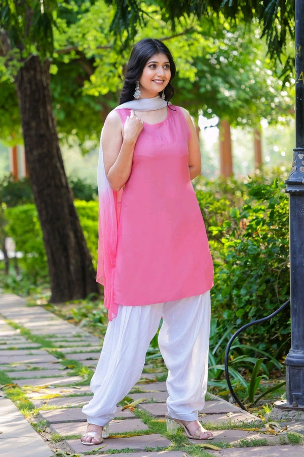 Viscose Rayon Kurti Patiala Dupatta Set - pink, S