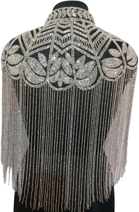 Women Hand beaded Embellished Short Cape Poncho (white) - White, Free Size