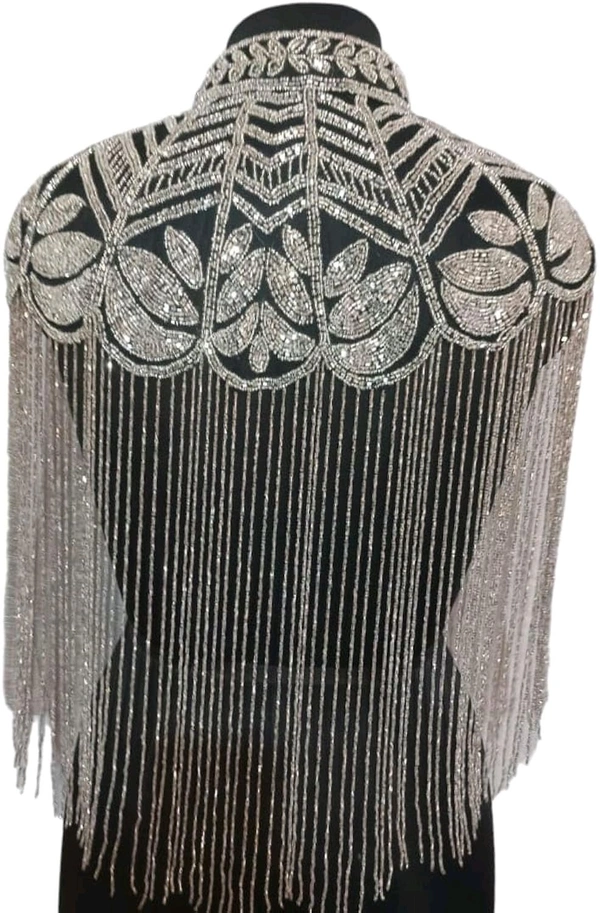 Women Hand beaded Embellished Short Cape Poncho (white) - White, Free Size