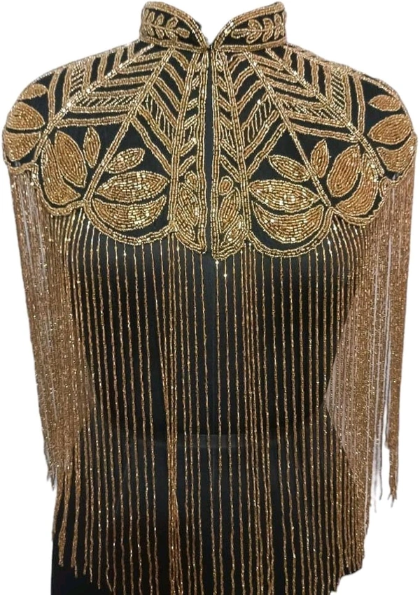 Women Hand beaded Embellished Short Cape Poncho (white) - Barley Corn, Free Size