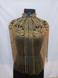 Women Hand beaded Embellished Short Cape Poncho (white) - Barley Corn, Free Size