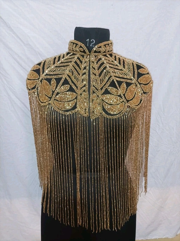 Women Hand beaded Embellished Short Cape Poncho (white) - Barley Corn, Free Size