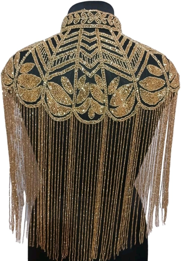 Women Hand beaded Embellished Short Cape Poncho (white) - Barley Corn, Free Size