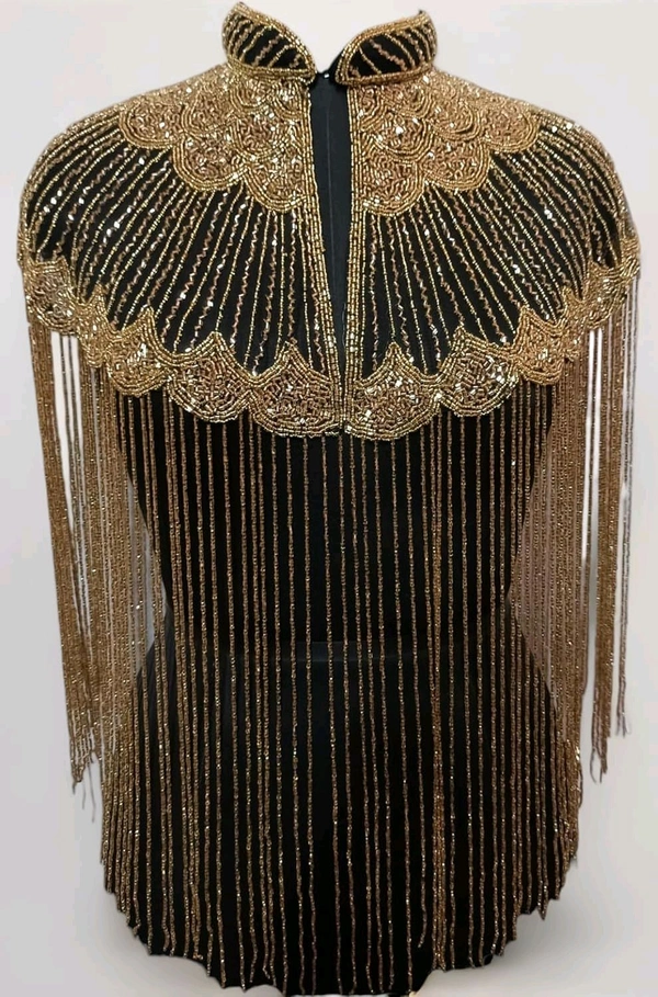 Women Hand beaded Embellished Short Cape Poncho (white) - Domino, Free Size