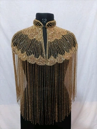 Women Hand beaded Embellished Short Cape Poncho (white) - Domino, Free Size