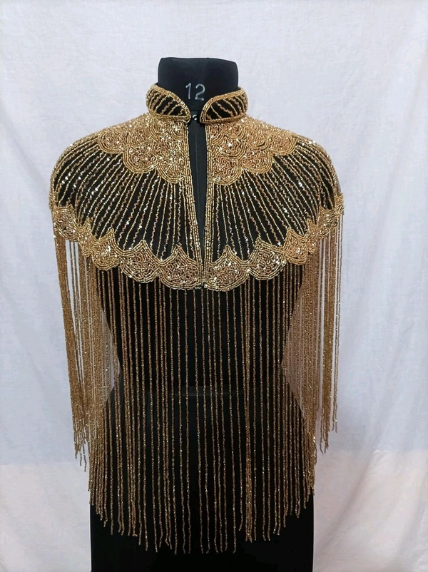 Women Hand beaded Embellished Short Cape Poncho (white) - Domino, Free Size