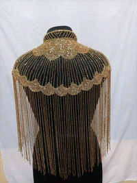 Women Hand beaded Embellished Short Cape Poncho (white) - Domino, Free Size