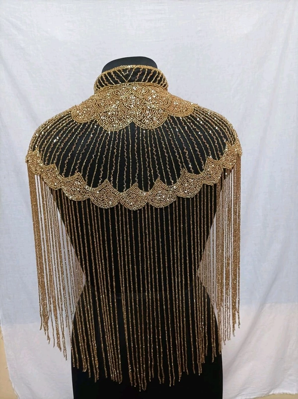 Women Hand beaded Embellished Short Cape Poncho (white) - Domino, Free Size