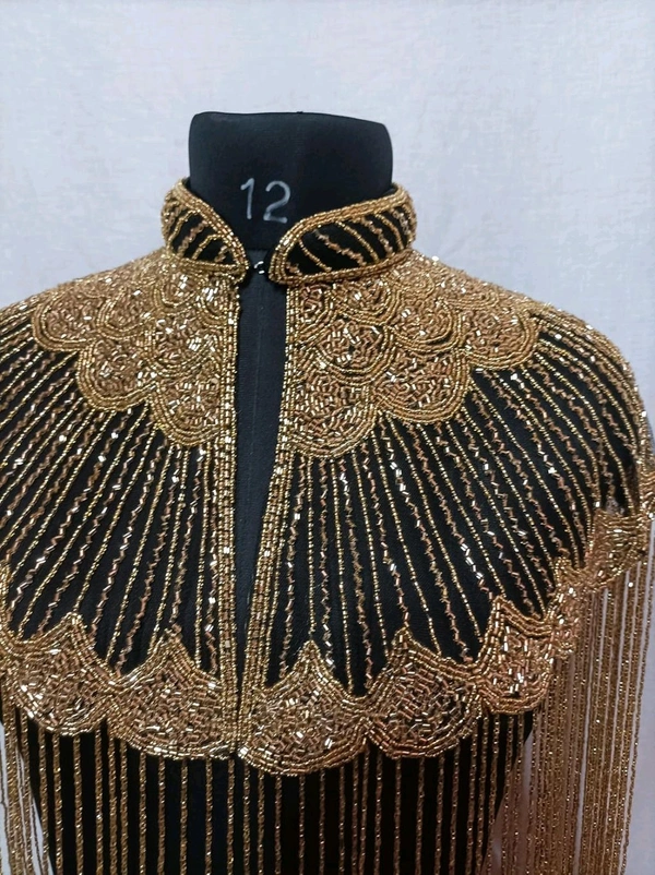 Women Hand beaded Embellished Short Cape Poncho (white) - Domino, Free Size