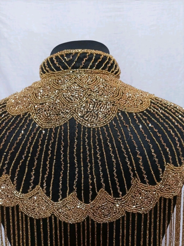 Women Hand beaded Embellished Short Cape Poncho (white) - Domino, Free Size