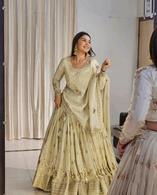 Womens Georgette Lehenga Choli Lehenga(Stitched), Blouse(Unstitched) Off White Free Size - off white, XL