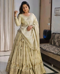 Womens Georgette Lehenga Choli Lehenga(Stitched), Blouse(Unstitched) Off White Free Size - off white, XL