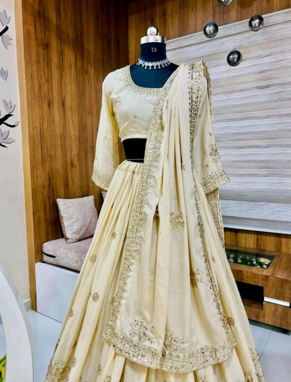 Womens Georgette Lehenga Choli Lehenga(Stitched), Blouse(Unstitched) Off White Free Size - off white, XL