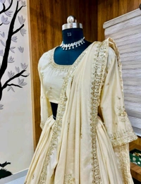 Womens Georgette Lehenga Choli Lehenga(Stitched), Blouse(Unstitched) Off White Free Size - off white, XL