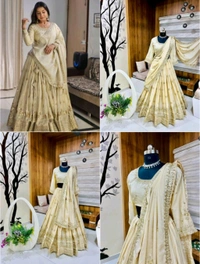 Womens Georgette Lehenga Choli Lehenga(Stitched), Blouse(Unstitched) Off White Free Size - off white, XL