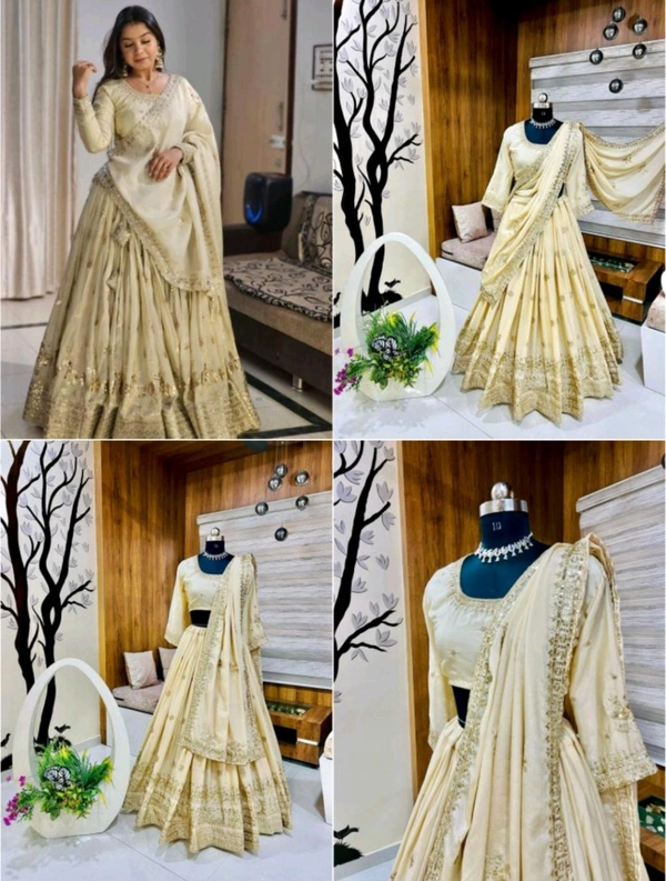 Womens Georgette Lehenga Choli Lehenga(Stitched), Blouse(Unstitched) Off White Free Size - off white, XL