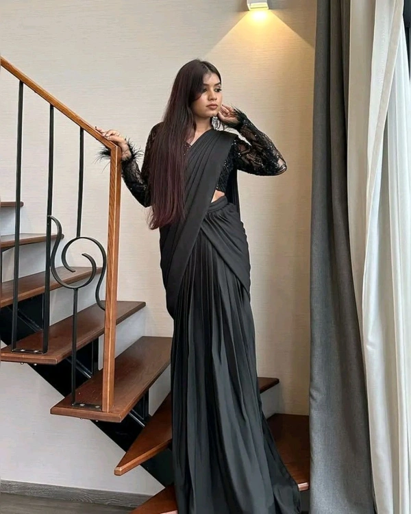 New Party Wear Ready-to-Wear Lehenga Saree with Real Mirror Border Work & Embellished Blouse
 - Black, Free Size