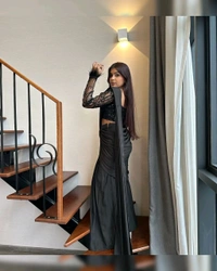 New Party Wear Ready-to-Wear Lehenga Saree with Real Mirror Border Work & Embellished Blouse
 - Black, Free Size